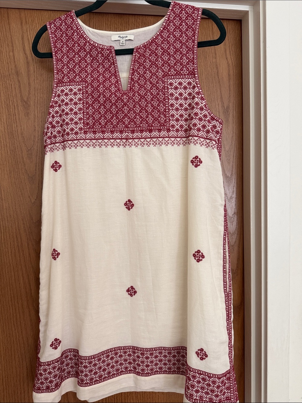 Madewell Cream Dress with Red Embroidered Detail Gorgeous!